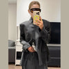 Women's Short Plaid Blazer with a Stand Collar and Split Hem in Gray or Ivory