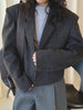 Women's Dark Gray Short Blazer with Shoulder Pads and Notched Lapels