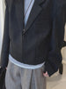 Women's Dark Gray Short Blazer with Shoulder Pads and Notched Lapels