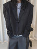 Women's Dark Gray Short Blazer with Shoulder Pads and Notched Lapels