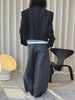Women's Dark Gray Short Blazer with Shoulder Pads and Notched Lapels