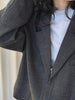 Women's Dark Gray Short Blazer with Shoulder Pads and Notched Lapels
