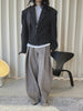 Women's Dark Gray Short Blazer with Shoulder Pads and Notched Lapels