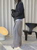 Women's Dark Gray Short Blazer with Shoulder Pads and Notched Lapels