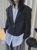 Women's Dark Gray Short Blazer with Shoulder Pads and Notched Lapels