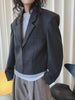 Women's Dark Gray Short Blazer with Shoulder Pads and Notched Lapels