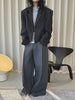 Women's Dark Gray Short Blazer with Shoulder Pads and Notched Lapels