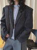 Women's Dark Gray Short Blazer with Shoulder Pads and Notched Lapels