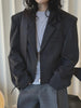 Women's Dark Gray Short Blazer with Shoulder Pads and Notched Lapels
