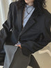 Women's Dark Gray Short Blazer with Shoulder Pads and Notched Lapels