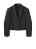 Women's Dark Gray Short Blazer with Shoulder Pads and Notched Lapels