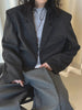 Women's Dark Gray Short Blazer with Shoulder Pads and Notched Lapels