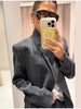 Women's Plaid Blazer with a Belted Waist and Long Sleeves