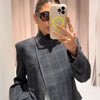 Women's Plaid Blazer with a Belted Waist and Long Sleeves