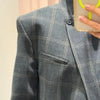 Women's Plaid Blazer with a Belted Waist and Long Sleeves