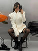 Women's Double-Breasted Stand-Collar Blazer with Long Sleeves in Black or White