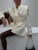 Women's Double-Breasted Stand-Collar Blazer with Long Sleeves in Black or White