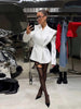 Women's Double-Breasted Stand-Collar Blazer with Long Sleeves in Black or White