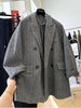 Women's Wool Striped Blazer with Double-Breasted Design