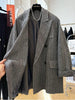 Women's Wool Striped Blazer with Double-Breasted Design