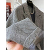 Women's Wool Striped Blazer with Double-Breasted Design