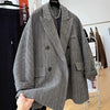 Women's Wool Striped Blazer with Double-Breasted Design