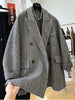 Women's Wool Striped Blazer with Double-Breasted Design
