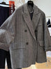 Women's Wool Striped Blazer with Double-Breasted Design