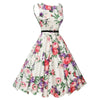 Women's Floral Print Midi Dress, Sleeveless Round Neck Retro Swing Style with Fitted Waist