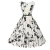 Women's Floral Print Midi Dress, Sleeveless Round Neck Retro Swing Style with Fitted Waist