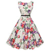 Women's Floral Print Midi Dress, Sleeveless Round Neck Retro Swing Style with Fitted Waist