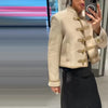 Women's Short Blazer with Shoulder Pads and Patchwork Detail