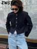 Women's Short Blazer with Shoulder Pads and Patchwork Detail