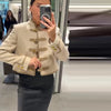 Women's Short Blazer with Shoulder Pads and Patchwork Detail
