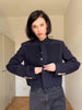 Women's Short Blazer with Shoulder Pads and Patchwork Detail