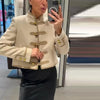 Women's Short Blazer with Shoulder Pads and Patchwork Detail
