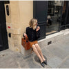 Women's Short Blazer with Shoulder Pads and Patchwork Detail