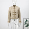 Women's Short Blazer with Shoulder Pads and Patchwork Detail