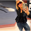 Women's Short Blazer with Shoulder Pads and Patchwork Detail