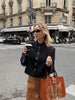 Women's Short Blazer with Shoulder Pads and Patchwork Detail