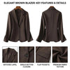 Women's Brown Slim Fit Blazer with Notched Lapels and a Single Button Front for Spring and Autumn