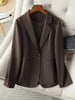 Women's Brown Slim Fit Blazer with Notched Lapels and a Single Button Front for Spring and Autumn