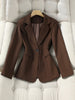 Women's Brown Slim Fit Blazer with Notched Lapels and a Single Button Front for Spring and Autumn