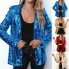 Women's Sequin Blazer Jacket with Long Sleeves in Red Blue or Gold