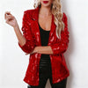 Women's Sequin Blazer Jacket with Long Sleeves in Red Blue or Gold