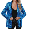 Women's Sequin Blazer Jacket with Long Sleeves in Red Blue or Gold
