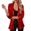 Women's Sequin Blazer Jacket with Long Sleeves in Red Blue or Gold