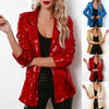 Women's Sequin Blazer Jacket with Long Sleeves in Red Blue or Gold