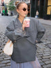 Women's Solid Lapel Blazer with a Single-Button Front and Pockets