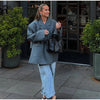 Women's Solid Lapel Blazer with a Single-Button Front and Pockets